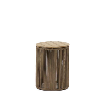 Dandara Couchtisch aus Stahl, beigefarbenem Seil und massivem Akazienholz Ø40 cm FSC 100%