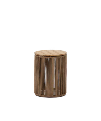 Dandara Couchtisch aus Stahl, beigefarbenem Seil und massivem Akazienholz Ø40 cm FSC 100%