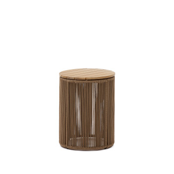 Dandara Couchtisch aus Stahl, beigefarbenem Seil und massivem Akazienholz Ø40 cm FSC 100%
