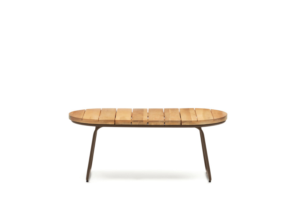 Salguer Outdoor-Couchtisch, massives Akazienholz, brauner Stahl, Ø 100 x 50 cm, FSC 100 %