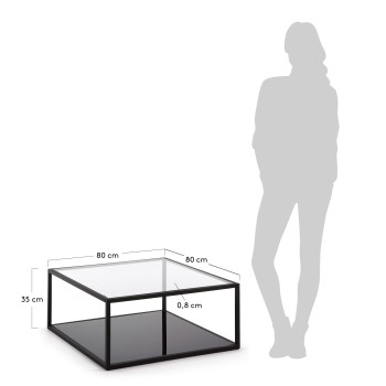 Blackhill Couchtisch, 80 x 80 cm, quadratisch, aus schwarzem, transparentem Glas