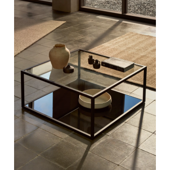 Blackhill Couchtisch, 80 x 80 cm, quadratisch, aus transparentem schwarzem Glas