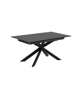 Ausziehbarer Tisch Atminda aus Glas und Stahlbeinen, schwarze Ausführung, 160 (210) x 90 cm
