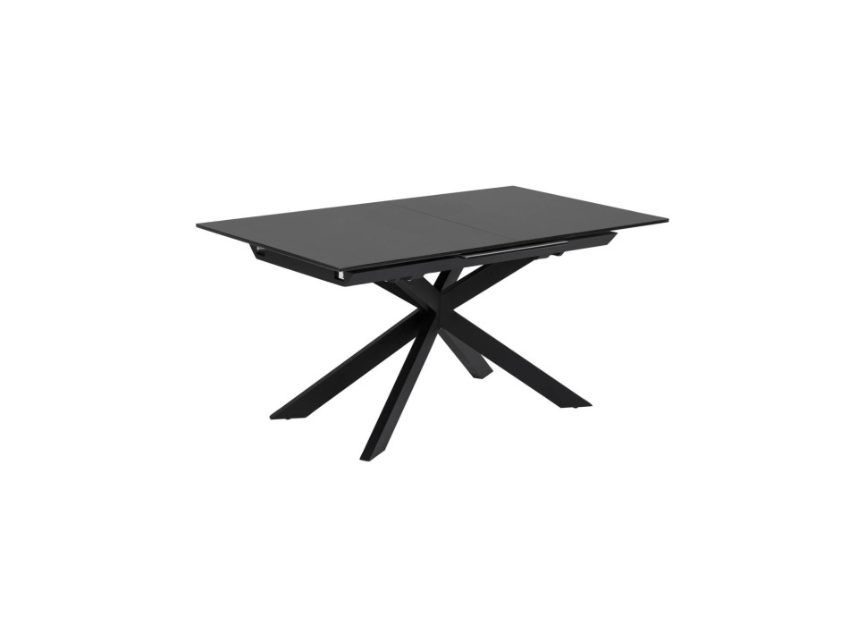 Ausziehbarer Tisch Atminda aus Glas und Stahlbeinen, schwarze Ausführung, 160 (210) x 90 cm