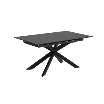 Ausziehbarer Tisch Atminda aus Glas und Stahlbeinen, schwarze Ausführung, 160 (210) x 90 cm