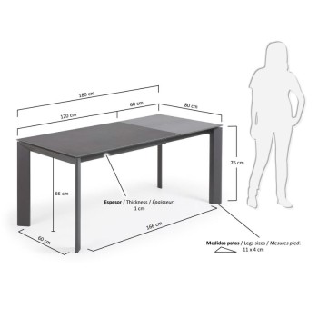 Ausziehtisch Axis aus weißem Glas mit Beinen aus weißem Glas