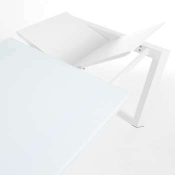 Ausziehtisch Axis aus weißem Glas mit Beinen aus weißem Glas