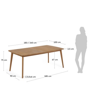 Hanzel ausziehbarer Gartentisch aus massivem Eukalyptusholz, 183 (240) x 100 cm, FSC 100 %