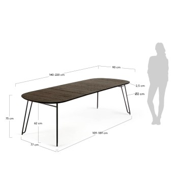 Ausziehtisch Milian 140 (220) x 90 cm (220) x 90 cm, schwarzes Metallbein