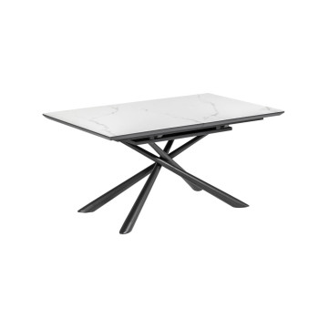 Theone Ausziehtisch aus weißem Porzellan mit Beinen aus schwarz lackiertem Stahl, 160 (210) x 90 cm