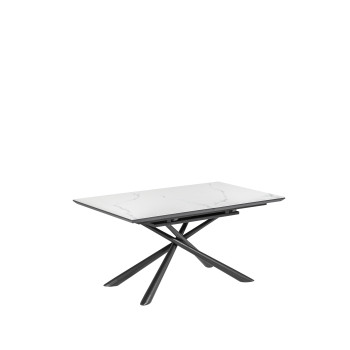 Theone Ausziehtisch aus weißem Porzellan mit Beinen aus schwarz lackiertem Stahl, 160 (210) x 90 cm