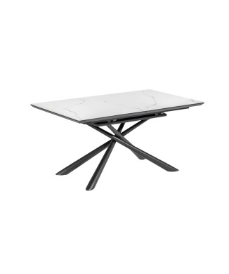 Theone Ausziehtisch aus weißem Porzellan mit Beinen aus schwarz lackiertem Stahl, 160 (210) x 90 cm