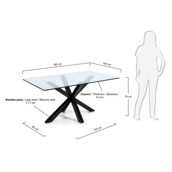 Argo-Tisch aus Glas und Stahlbeinen, ohne transparente Oberfläche