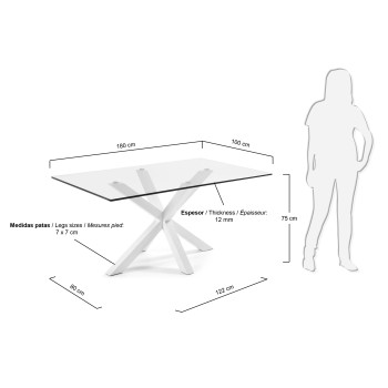 Argo Glastisch mit Stahlbeinen und transparenter Oberfläche, 180 cm