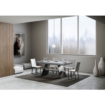 Baita Tisch – Ausziehtisch 90 x 160/420 cm, Gestell aus weißer Esche und Anthrazit