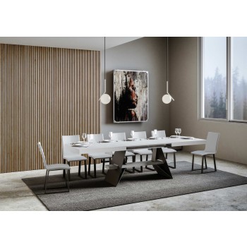 Baita Tisch – Ausziehtisch 90 x 160/420 cm, Gestell aus weißer Esche und Anthrazit