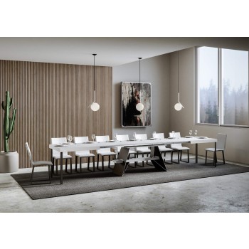 Baita Tisch – Ausziehtisch 90 x 160/420 cm, Gestell aus weißer Esche und Anthrazit