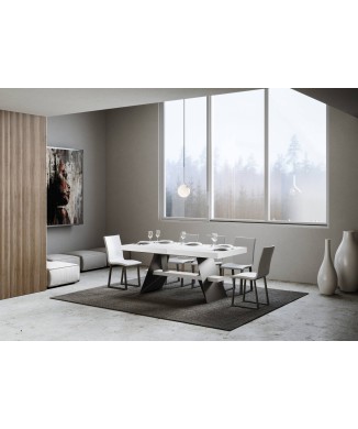 Baita Tisch – Ausziehtisch 90 x 160/420 cm, Gestell aus weißer Esche und Anthrazit