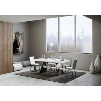 Baita Tisch – Ausziehtisch 90 x 160/420 cm, Gestell aus weißer Esche und Anthrazit