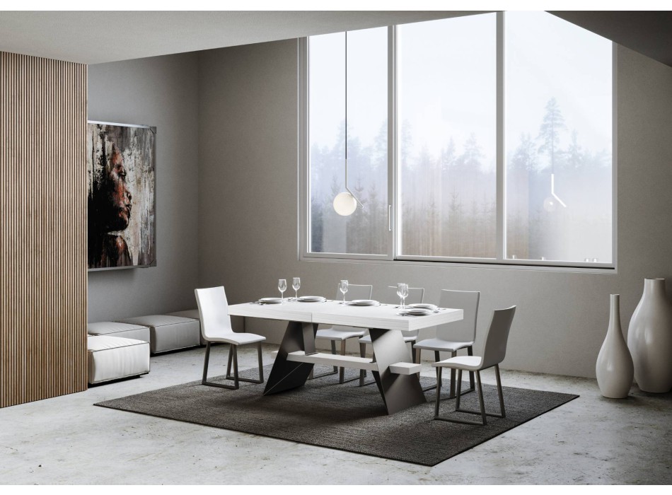 Baita Tisch – Ausziehtisch 90 x 160/420 cm, Gestell aus weißer Esche und Anthrazit