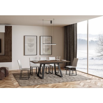 Bernadette Tisch – Ausziehtisch 90 x 120/180 cm, Gestell: Weiß-Esche, Anthrazit