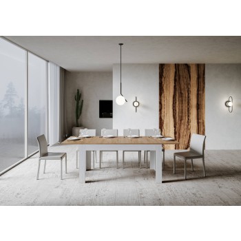 Bibi Tisch – Ausziehtisch 90 x 160/220 cm, Tischplatte Bibi Mix Spatula Weiß, Gestell Spatula Anthrazit