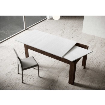 Bibi Tisch – Ausziehtisch 90 x 160/220 cm, Tischplatte Bibi Mix Spatula Weiß, Gestell Spatula Anthrazit