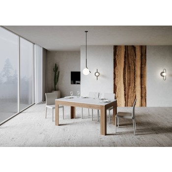 Bibi Tisch – Ausziehtisch 90 x 160/220 cm, Tischplatte Bibi Mix Spatula Weiß, Gestell Spatula Anthrazit