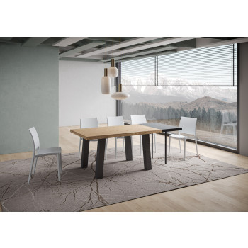 Bridge Table = Svalen Rindenholz - Ausziehbarer Tisch 90x140/240 cm, Eiche Svalen Rinde, Beine anthrazit