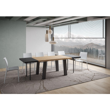 Bridge Table = Svalen Rindenholz - Ausziehbarer Tisch 90x140/240 cm, Eiche Svalen Rinde, Beine anthrazit