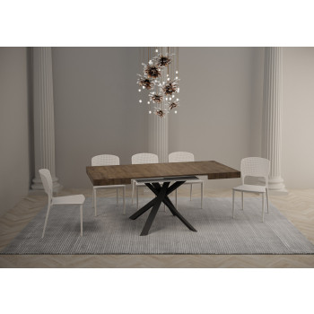Schreibtisch mit anthrazitfarbenen Beinen, D.90 – Ausziehbarer Tisch 90x90/194 cm, Tischplatte aus Esche, anthrazitfarbene Beine