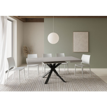 Schreibtisch mit anthrazitfarbenen Beinen, D.90 – Ausziehbarer Tisch 90x90/194 cm, Tischplatte aus Esche, anthrazitfarbene Beine