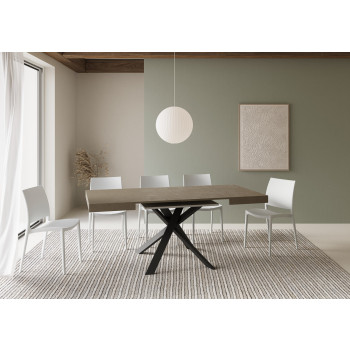 Schreibtisch mit anthrazitfarbenen Beinen, D.90 – Ausziehbarer Tisch 90x90/194 cm, Tischplatte aus Esche, anthrazitfarbene Beine