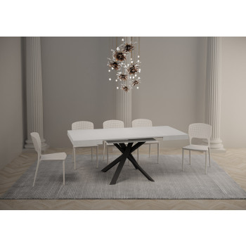 Schreibtisch mit anthrazitfarbenen Beinen, D.90 – Ausziehbarer Tisch 90x90/194 cm, Tischplatte aus Esche, anthrazitfarbene Beine