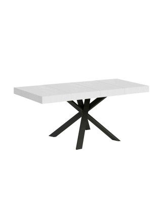 Clerk Premium Tisch mit anthrazitfarbenen Beinen, D.90 – Ausziehbarer Tisch 90 x 90/194 cm, Tischplatte aus weißer Esche, anthrazitfarbene Beine
