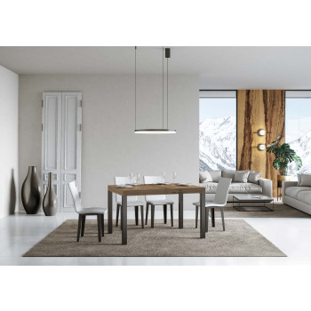 Ausziehtisch Everyday mit anthrazitfarbenen Beinen, Durchmesser 80 x 140/224 cm, Modell Everyday, Weiß-Esche, mit anthrazitfarbenen Beinen