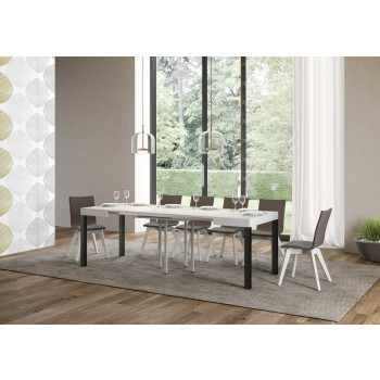Ausziehtisch Everyday mit anthrazitfarbenen Beinen, Durchmesser 90 x 90/246 cm – Everyday Weiß-Esche mit anthrazitfarbenen Beinen