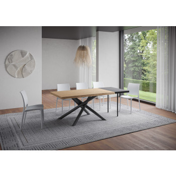 Famas Tisch = Massivholz Vindral-Rinde – Ausziehtisch 90 x 140/190 cm, Beine aus anthrazitfarbener Eiche Vindral-Rinde