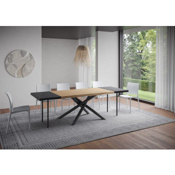 Famas Tisch = Massivholz Vindral-Rinde – Ausziehtisch 90 x 160/260 cm, Beine aus anthrazitfarbener Eiche Vindral-Rinde