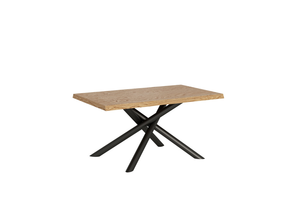 Famas Tisch = Massivholz Vindral-Rinde – Ausziehtisch 90 x 160/260 cm, Beine aus anthrazitfarbener Eiche Vindral-Rinde