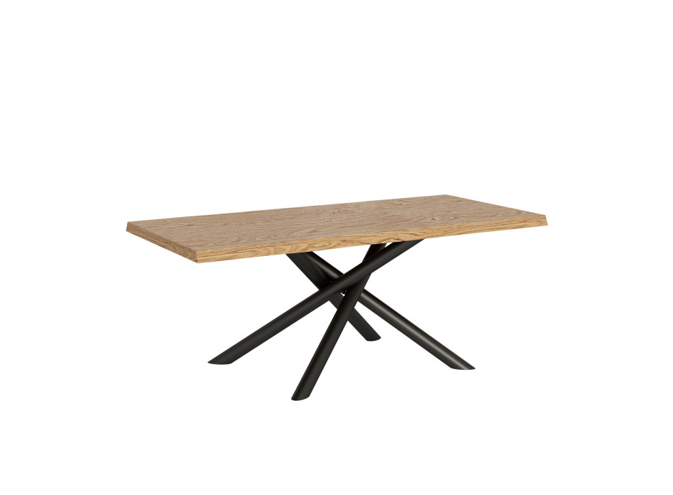 Famas-Tisch = Massivholz Vindral-Rinde – Fester Tisch 90 x 200 cm, Beine aus anthrazitfarbener Eiche Vindral-Rinde