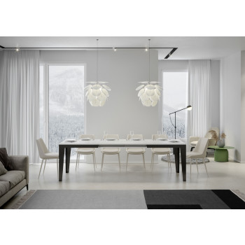 Flame Evolution Tisch mit anthrazitfarbenen Beinen und Gestell D.90 - Ausziehbarer Tisch 90x180/440 cm Flame Evolution Weiße Esche mit anthrazitfarbenen Beinen und Gestell