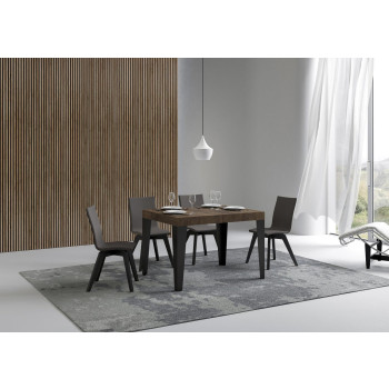 Flame-Tisch mit anthrazitfarbenen Beinen, D.80 – Ausziehbarer Tisch 120/204 x 80 cm, Flame-Weißesche mit anthrazitfarbenen Beinen