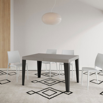 Flame-Tisch mit anthrazitfarbenen Beinen, D.80 – Ausziehbarer Tisch 120/204 x 80 cm, Flame-Weißesche mit anthrazitfarbenen Beinen