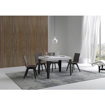 Flame-Tisch mit anthrazitfarbenen Beinen, D.80 – Ausziehbarer Tisch 120/204 x 80 cm, Flame-Weißesche mit anthrazitfarbenen Beinen