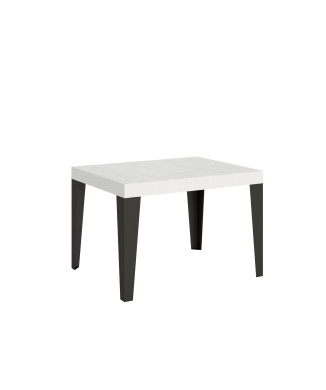 Flame-Tisch mit anthrazitfarbenen Beinen, D.80 – Ausziehbarer Tisch 120/204 x 80 cm, Flame-Weißesche mit anthrazitfarbenen Beinen