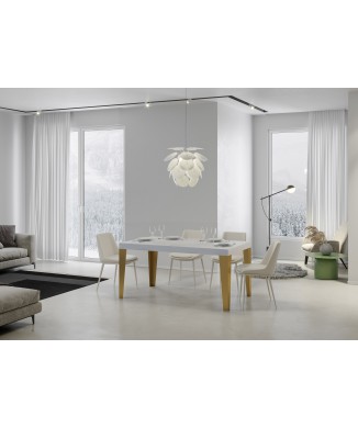 Flame Gold Tisch – Ausziehtisch 90 x 180/284 cm, Flammenweiß, Esche, Goldrahmen