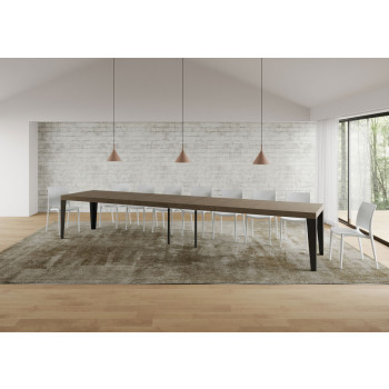 Flame Premium Tisch mit anthrazitfarbenen Beinen, D.90 - Ausziehbarer Tisch 180/440x90 cm, Flame Premium Esche weiß mit anthrazitfarbenen Beinen