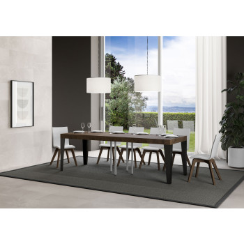 Flame Premium Tisch mit anthrazitfarbenen Beinen, D.90 - Ausziehbarer Tisch 90/246x90 cm, Flame Premium, Esche weiß, mit anthrazitfarbenen Beinen