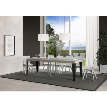 Flame Premium Tisch mit anthrazitfarbenen Beinen, D.90 - Ausziehbarer Tisch 90/246x90 cm, Flame Premium, Esche weiß, mit anthrazitfarbenen Beinen